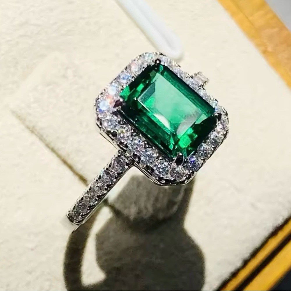 Square Green CZ Women Rings Luxury  size 6, 7, 8